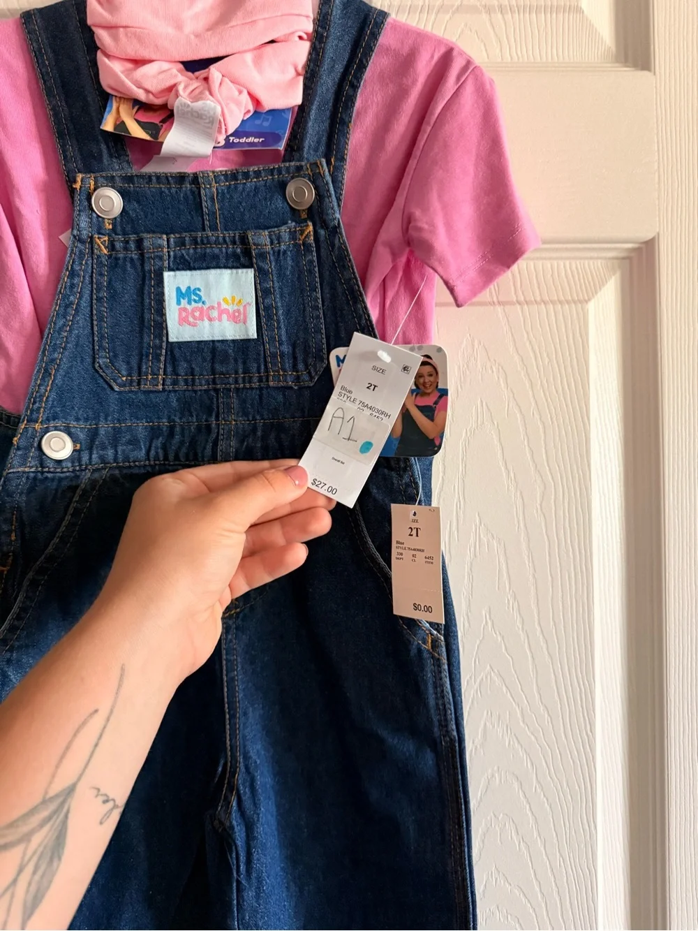 Toddler Girls' 3pk Ms. Rachel Cosplay Denim Overalls And Short Sleeve T-Shirt